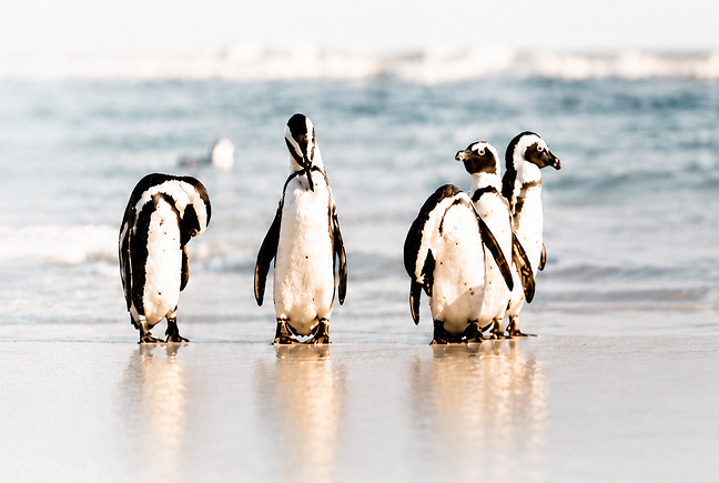 Pingouins se tenant ensemble près du rivage